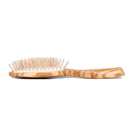 Large Oval Brush with Short Pins in Olive Wood