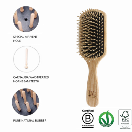 Small Rectangular Hair Brush with Short Hornbeam Wood Pins | For Short Hair