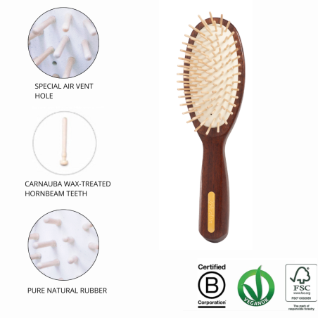 Large Oval Brush with Short Pins in Ovangkol Wood