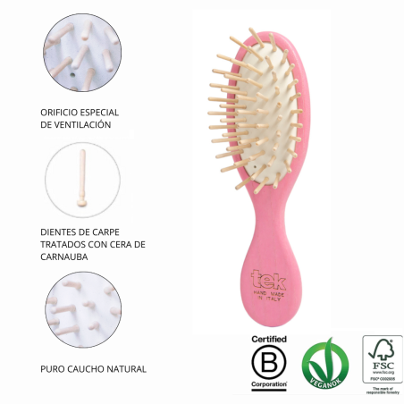 Kit Cepillo Mini y Peine de Madera Rosa | Con Bolsa de Algodón Natural