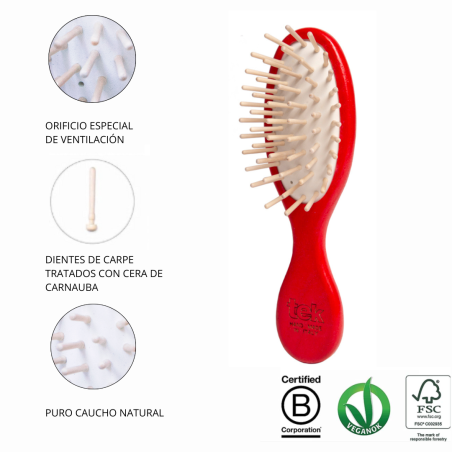 Kit de bolso: cepillo oval pequeño y peine rojo con bolsa de algodón