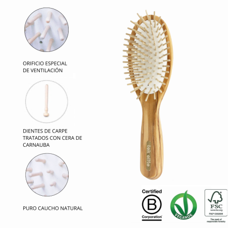 Cepillo Oval Grande con Diente Corto de Madera de Olivo