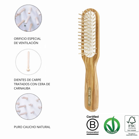 Cepillo Rectangular con Diente Corto de Madera de Olivo