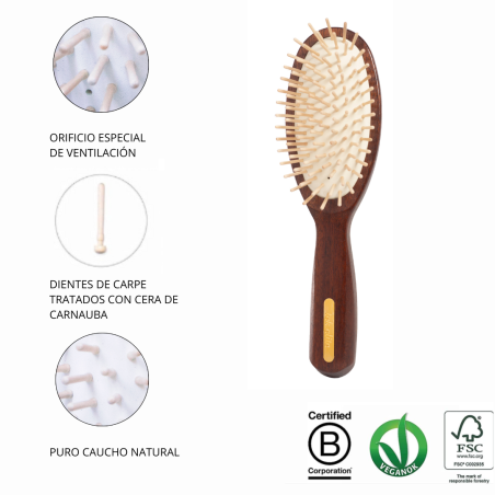 Cepillo Oval Grande con Diente Corto de Madera de Ovangkol
