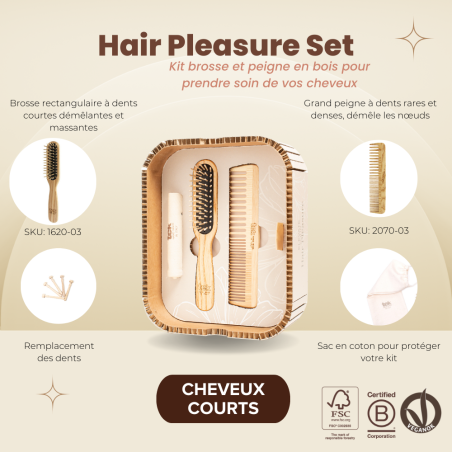 Hair Pleasure Set | Brosse + Peigne en bois pour cheveux courts