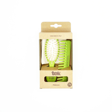 Kit sac à main : petite brosse ovale et peigne lime avec étui en coton
