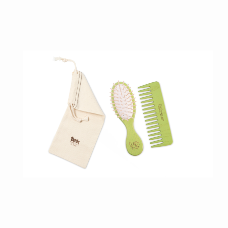 Kit sac à main : petite brosse ovale et peigne lime avec étui en coton