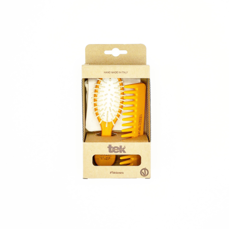 Kit sac à main : brosse ovale et peigne oranges avec étui en coton