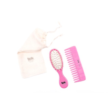 Kit Brosse à Cheveux Mini en Bois Rose & Peigne | Avec Pochette en Coton Naturel