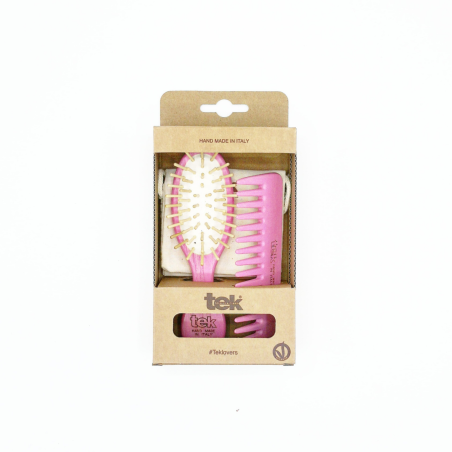 Kit Brosse à Cheveux Mini en Bois Rose & Peigne | Avec Pochette en Coton Naturel