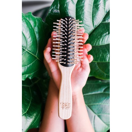 Brosse Semi-Circulaire en Bois à Dents Courtes | Idéale pour Frange, Mèche et Brushing au Sèche-Cheveux