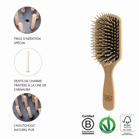 Brosse Rectangulaire Grande à Longs Picots en Bois de Charme | Cheveux Longs & Épais