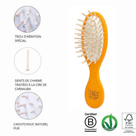 Kit sac à main : brosse ovale et peigne oranges avec étui en coton