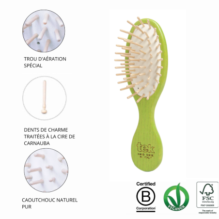 Kit sac à main : petite brosse ovale et peigne lime avec étui en coton