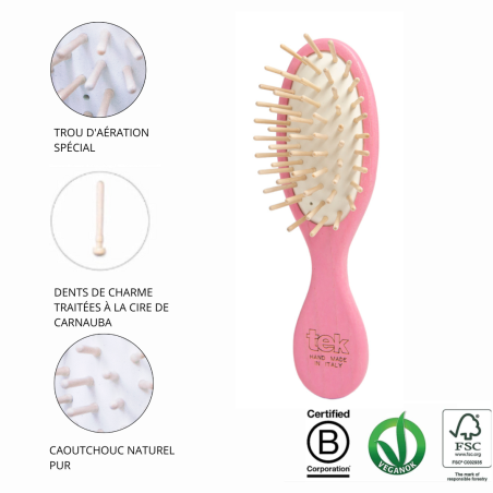 Kit Brosse à Cheveux Mini en Bois Rose & Peigne | Avec Pochette en Coton Naturel