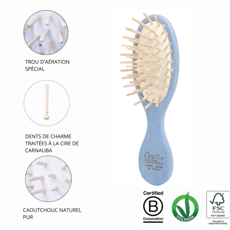 Kit Brosse à Cheveux Mini en Bois Bleu & Peigne | Avec Pochette en Coton Naturel