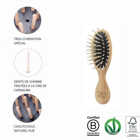 Kit Brosse à Cheveux Mini en Bois & Peigne | Avec Pochette en Coton Naturel