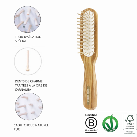 Brosse rectangulaire à dent courte en bois d’olivier