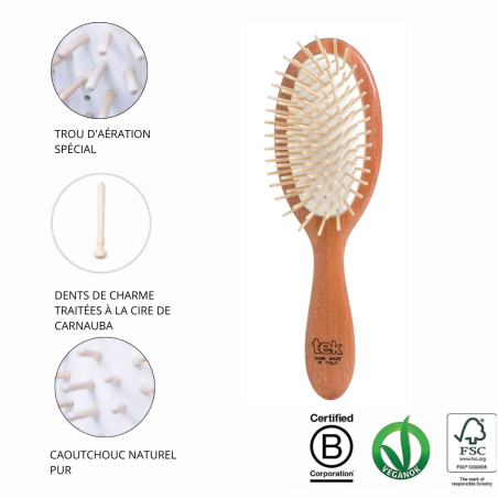 Brosse ovale acajou à dent longue