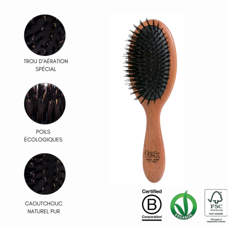 Brosse ovale acajou à dent longue