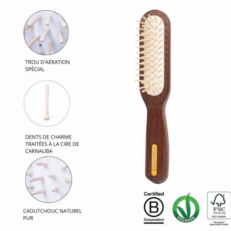 Brosse rectangulaire à dent courte en bois d’Ovangkol