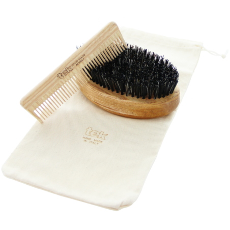 Kit per la Cura della Barba | Spazzola con Setole in Nylon & Pettine con Custodia in Cotone