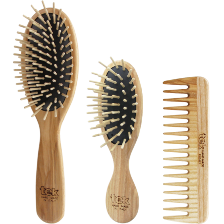 Confezione regalo by Tek composta da spazzola ovale naturale e twin set naturale