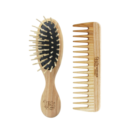 Kit Spazzola Mini & Pettine in Legno | Con Custodia in Cotone Naturale