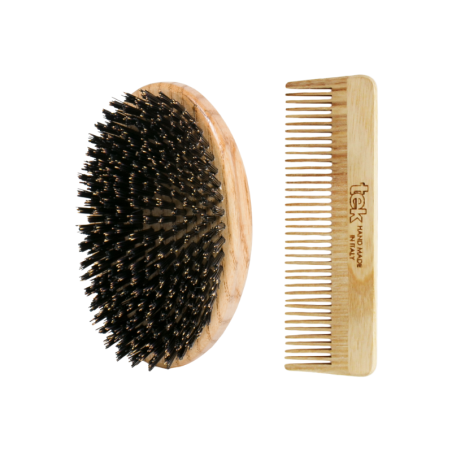 Kit per la Cura della Barba | Spazzola con Setole in Nylon & Pettine con Custodia in Cotone