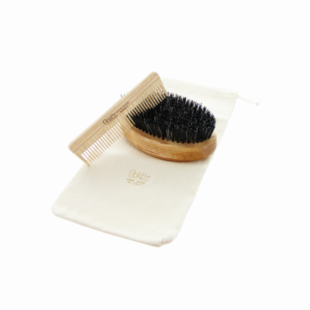 Kit per la Cura della Barba | Spazzola con Setole in Nylon & Pettine con Custodia in Cotone