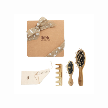 Confezione regalo by Tek composta da spazzola ovale naturale e twin set naturale