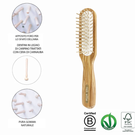 Spazzola Rettangolare con Dente Corto in Legno di Olivo