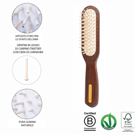 Spazzola Rettangolare con Dente Corto in Legno di Ovangkol