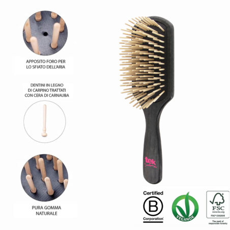 Spazzola Rettangolare in Legno Nera con Dente Lungo | Per Capelli Lunghi & Folti