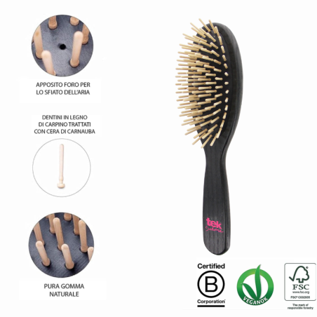 Spazzola Ovale in Legno Nera con Dente Corto | Per Capelli Corti, Medi & Fini