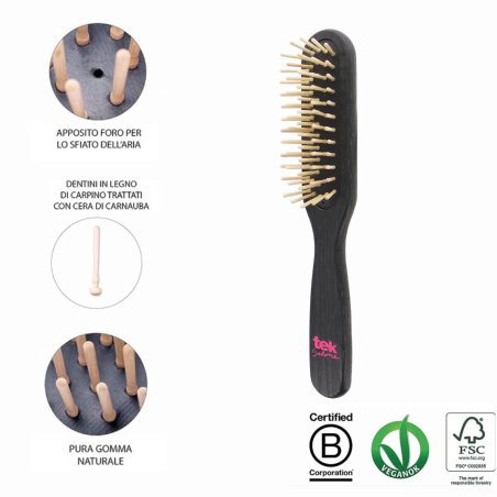 Spazzola Rettangolare in Legno Nera con Dente Corto | Capelli Corti & Fini